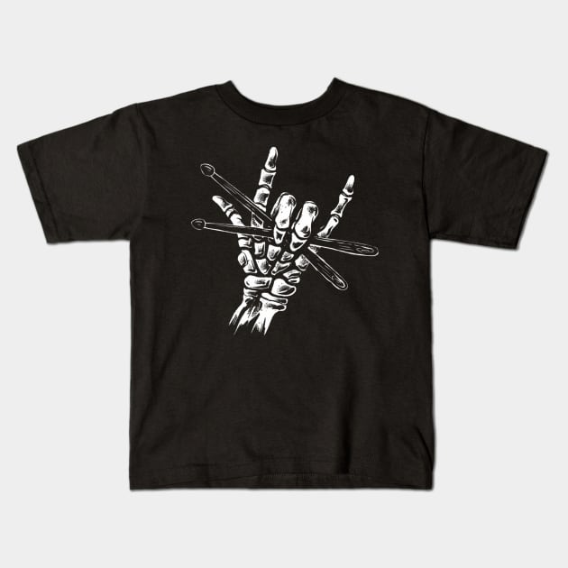 Skeleton with drumsticks Kids T-Shirt by mehdime